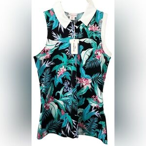 NWT Tommy Bahama GOLF Top Women's S Polo 1/4 Zip Sleeveless Tropical Multicolor